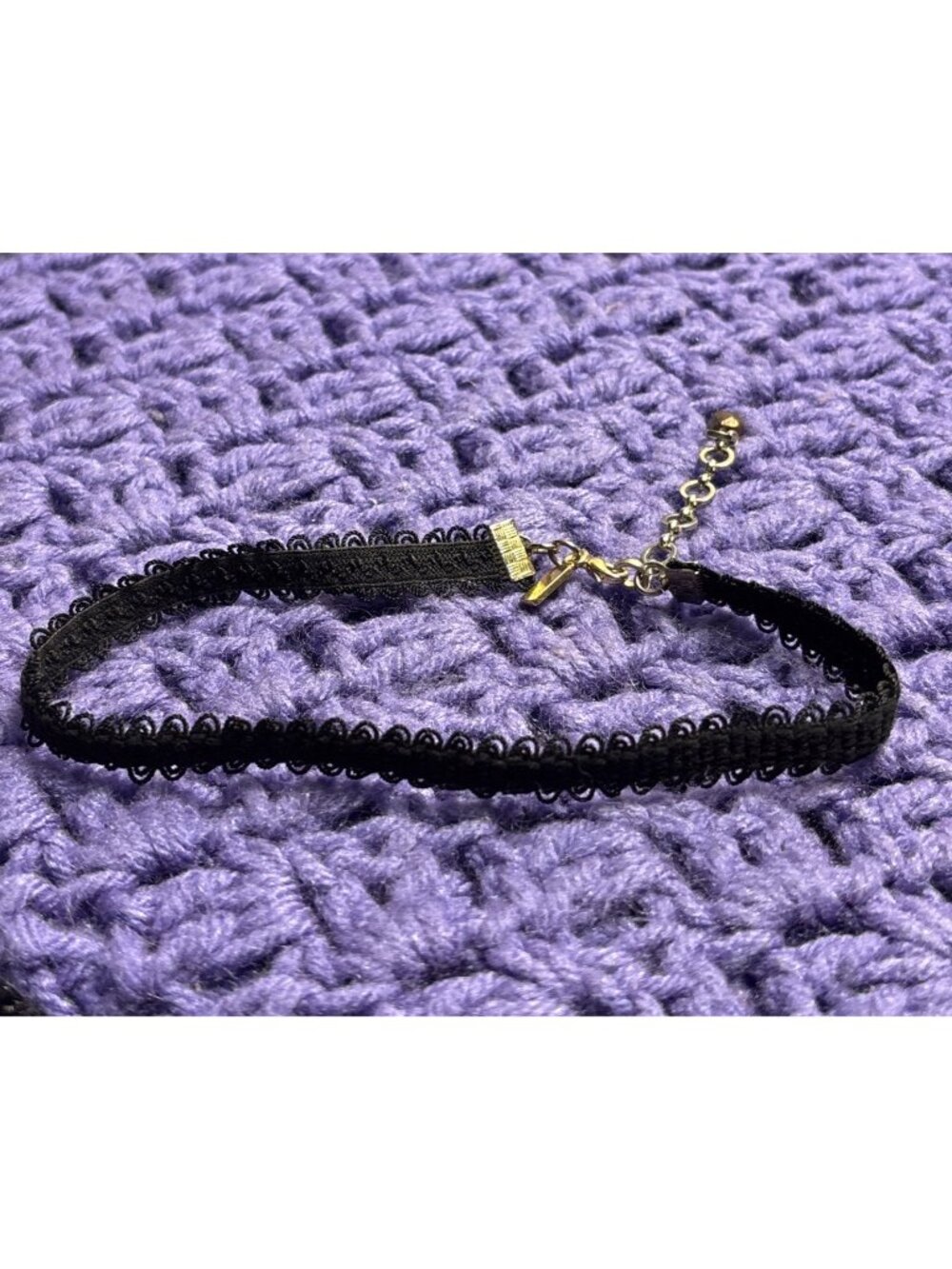 Vintage Y2K VM Signed Choker Necklace Black Elastic 11 - 13 inches Long